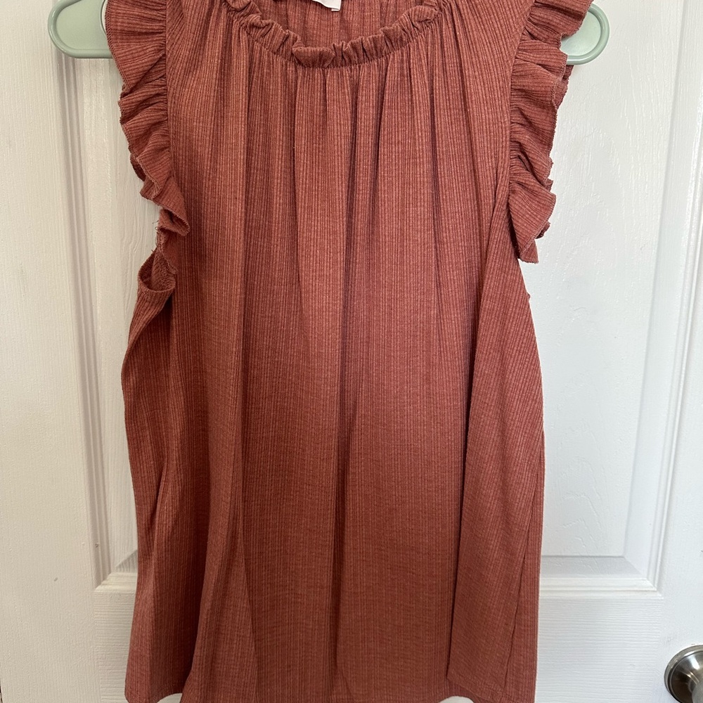 Ruffled Sleeveless Top - Rust
